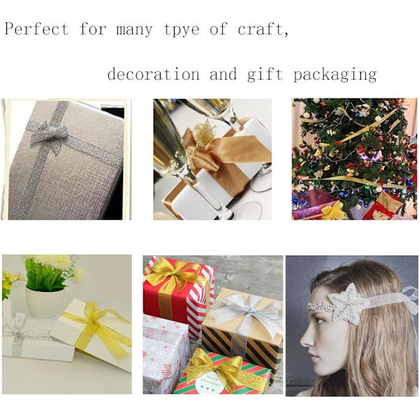 Band, 2-pack 25 Yard 20mm Bred Glitter Trim Dekorativa Band för Presentinslagning (Guld & Silver)