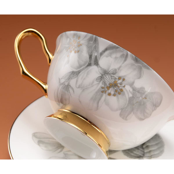 Sæt med 2 knogleporcelæn tekopper med underkop, cappuccino kopper, kaffekopper, tesæt, britiske kaffekopper, porcelæn tesæt, latte kopper