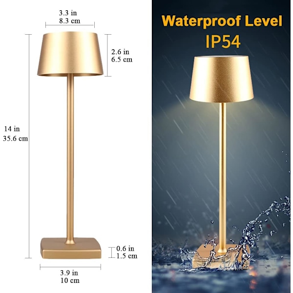 Ledningsfri Bordlampe, 5200mAh Genopladeligt Batteri, IP54 Vandafvisende, Berøringsdæmpning, 4W LED Varmt Lys