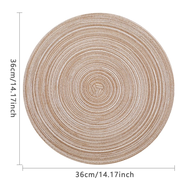 Set med 6 plassmatter, runde plassmatter i PP-flettet, 36 cm, kaffefarge