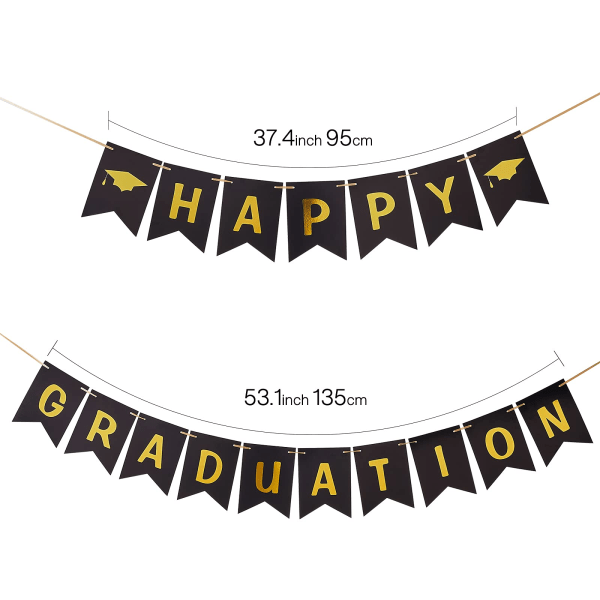 Black and Gold Banner, Happy Graduation Party Supplies 2023