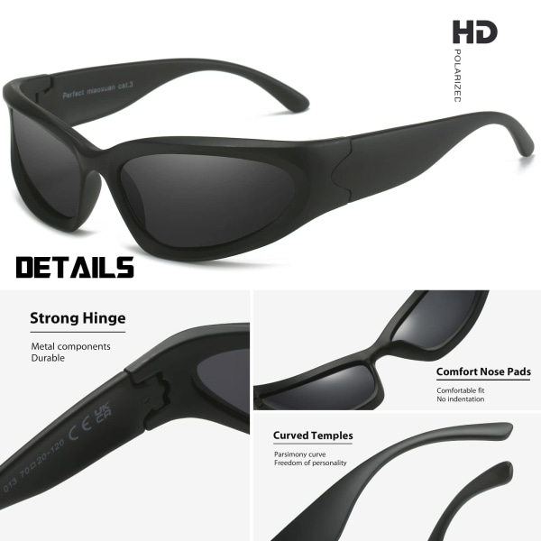 Polariseret linse Y2K Wrap Around-solbriller Stilfulde polariserede UV400 Futuristiske ovale solbriller Kvinder Mænd Fiskeri Golf Kørsel Solbriller