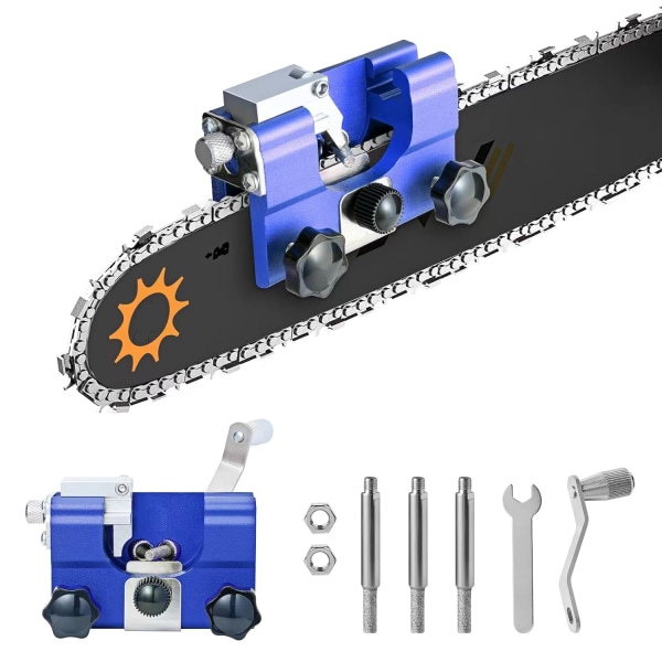 Kjedeslipestikksett for motorsag med 3 hårdmetallkniver (blå)