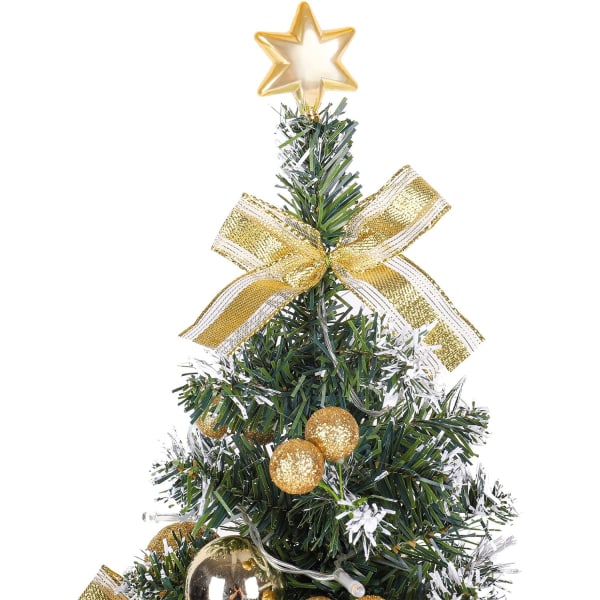 Mini kunstigt juletræ, lille juletræ med LED lys, mini bordplade træ dekoration til kontor, bar, 40 cm (guld)