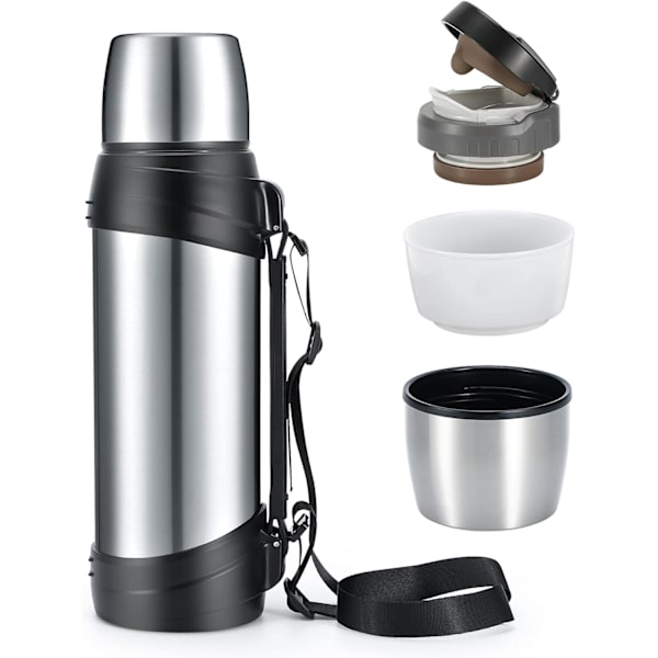 2,5 l Isolerad Termosflaska i Rostfritt Stål för Resor med BPA-Fri Mugg - Stor Vakuumflaska silver