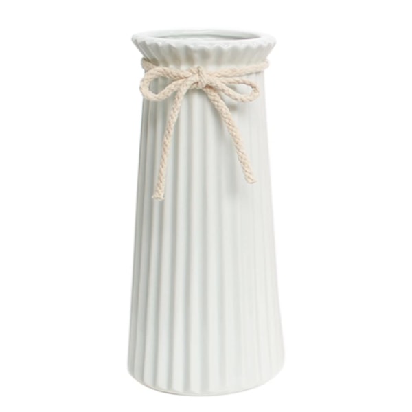 Hvide keramiske rib-vaser til minimalistisk moderne boligindretning, dekorative blomstervase til bryllup middagsbord kontor soveværelse - 9,5 tommer / 25 CM