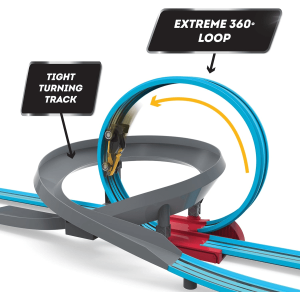 Lekesett - Stor Turbo Dash – 28 deler Dragssett med sløyfer og 2 tilbaketrekksbiler – Løpebaner og leker
