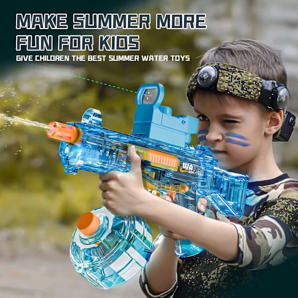 Elektrisk vattenpistol, automatisk vattenabsorption. Elektrisk vattenpistol med 500 ml vattentank och räckvidd upp till 10 meter. Vattenpistol för pool och strand (Blå) blue