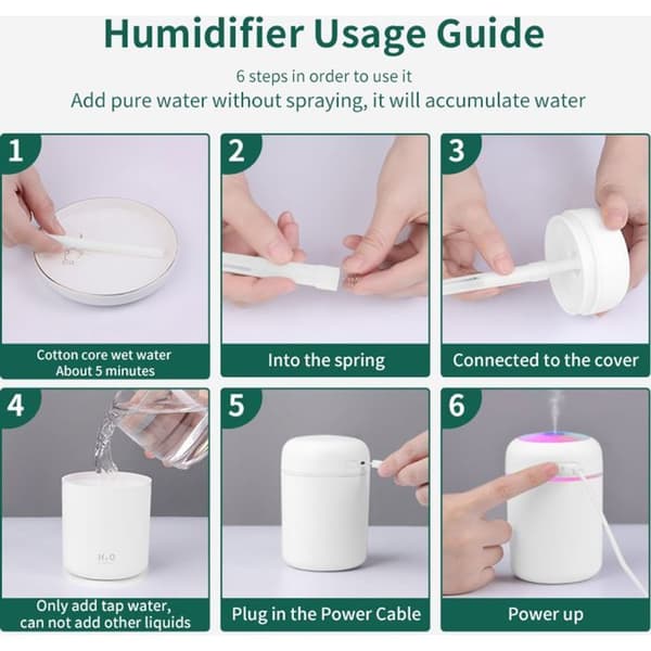 300 ml LED Luftfugter USB Aroma Diffuser Bil Luftrenser med Farverige LED Lys Hvid YYV