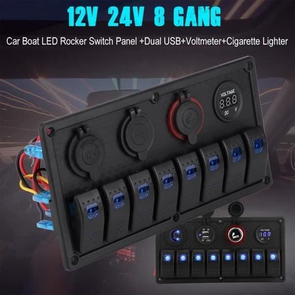 Vvikizy Bryterpanel 12V 24V 8 Gang Bil Båt LED Vippebryterpanel Auto Kontrollbryter