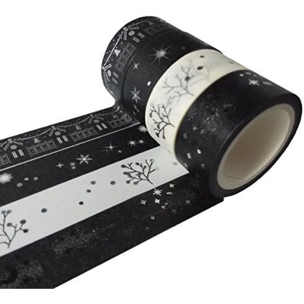 Juledekorative Washi-tapes, sæt med 4 sølv