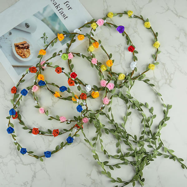 6 stk Blomsterhodebånd - Blomsterkrans Boho-Hodeplagg for Jenter Bryllupsfestival Hårtilbehør