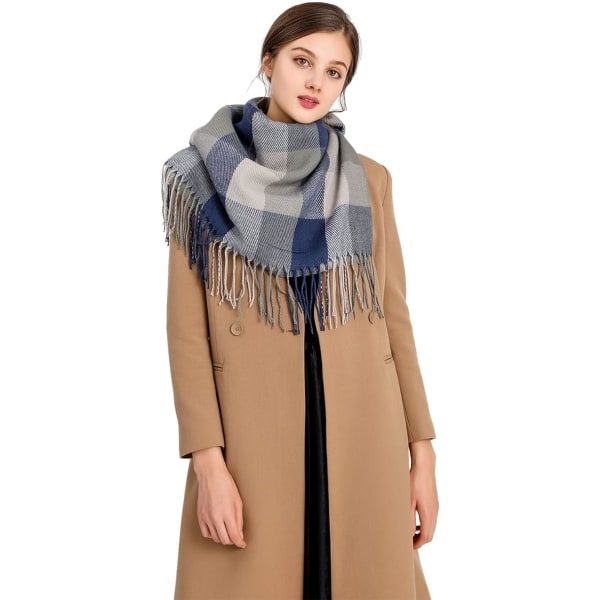 Dames Sjal Vinter Lang Blød Varmt Tartan Check Wraps Uld Spinde Tassel Shawl Stole Sjal Kvinder Julegave