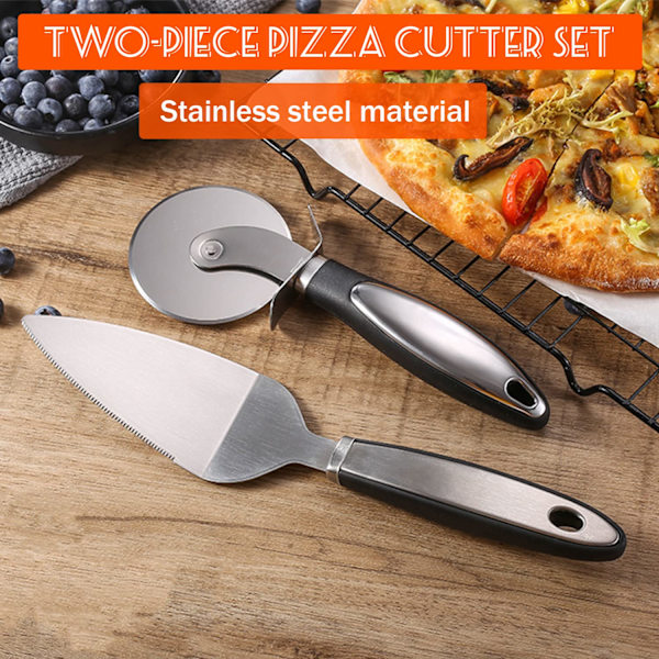Pizzaskivare och pizzaspade set, professionell pizzaskärare i rostfritt stål, hjulrulle pizzaspade för bröd, våfflor, pannkakor