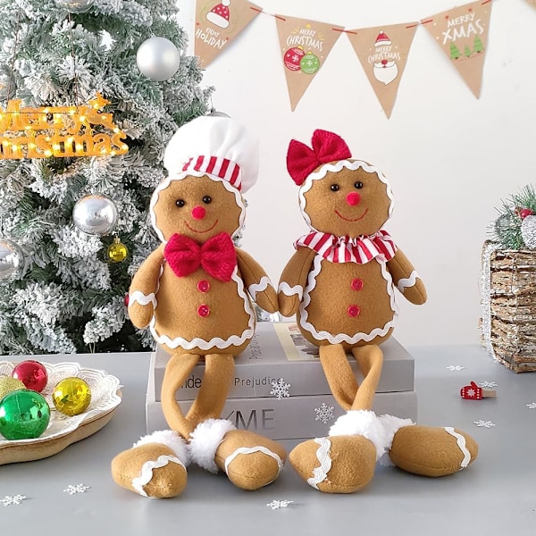 15 Tommer Stor Juleplys Gingerbread Man Jenteguttfigurer med Kokkehatt Sløyfe Julepynt Hjemmedekorasjon Dukke