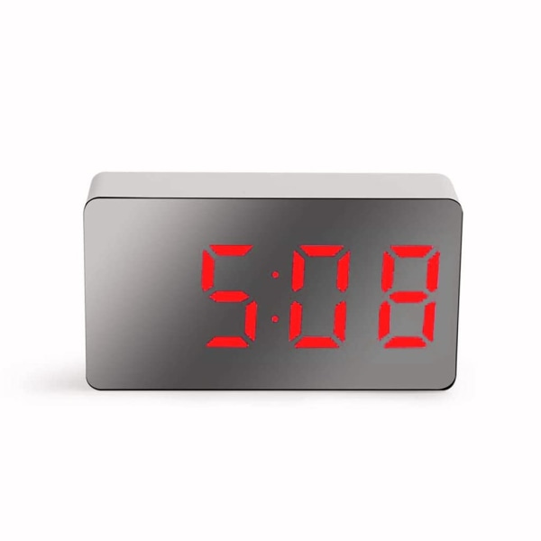 Väckarklocka LED-spegel Digital väckarklocka Snooze Bordsklocka Wake Up Mute Kalender Dimbar elektronisk skrivbordsklocka s Heminredningsklocka