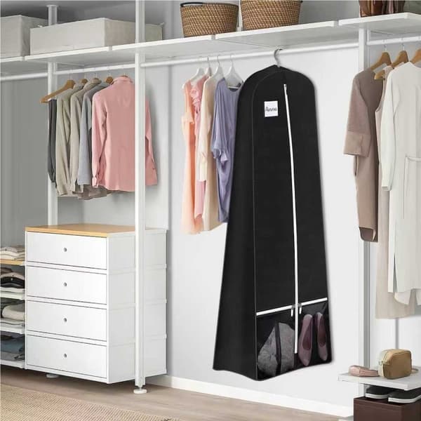 Vikbart dammskydd för bröllopsklänning i non-woven - Förvaringsväska för kläder Svart Black 403