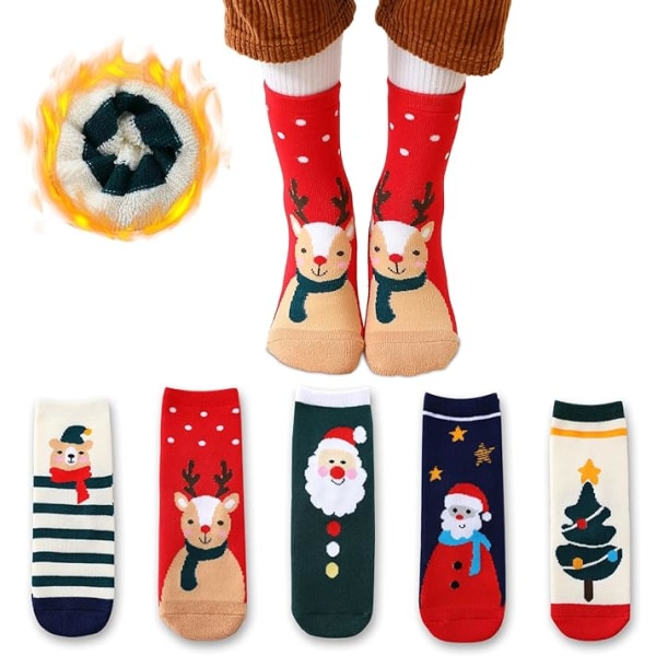 5 Pairs of Christmas Socks Children's House Socks Cuddly Socks Christmas Thermal Socks Winter Socks Children's Socks Boys Girls Warm Socks