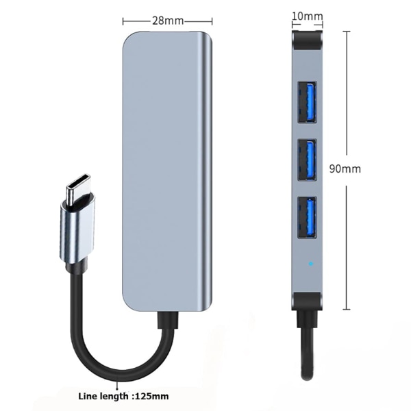 USB C Hub USB 3.0 Slim Aluminiumskal Typ C till 4-Port Kompatibel med MacBook Air, Mac Pro/Mini, iMac, XPS, PS5, Xbox One, Flash Drive, Mobil HDD