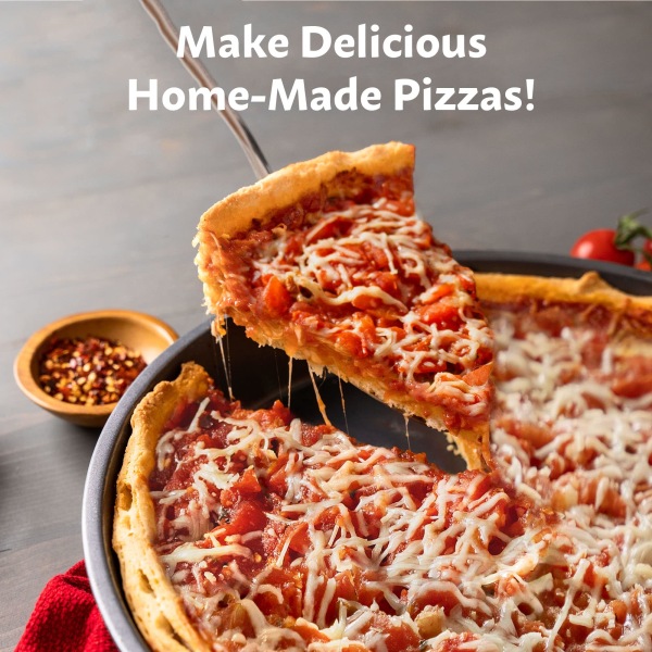 Dyb tallerken pizzabakke til ovn, 27 cm pizzapande | Pizzabakker til ovn non-stick | Pizzastål til ovn 2PK | Pizzadejbakke | 2,5 cm dyb