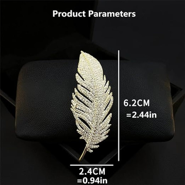 Guld Rhinestone Fjäder Brosch Pin för Kvinnor Män Mode Kristall