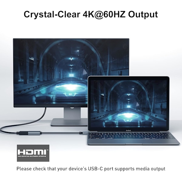 USB-C til HDMI Adapter 4K ved 60Hz 3 til HDMI Adapter til MacBook Pro 2019/2018/2017, MacBook Air/iPad Pro 2018, Samsung Galaxy S10/S9