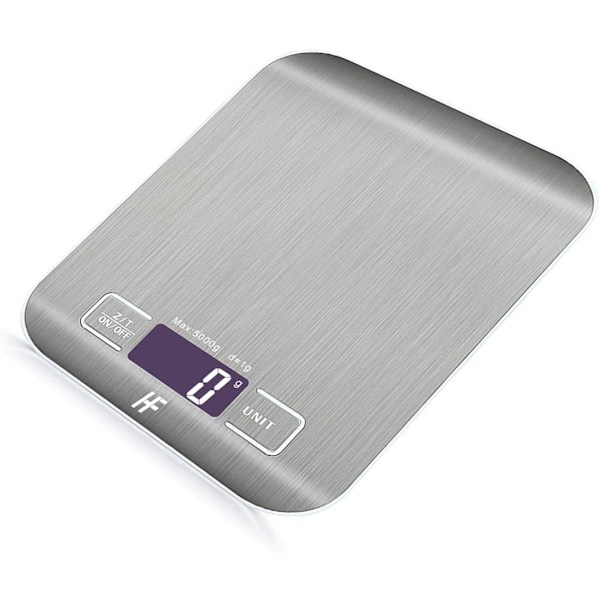 Enimmäiskapasiteetti 5 kg, lisäys 1 g, mittaa unssissa, paunoissa ja grammoissa, millilitroissa, nesteunssissa