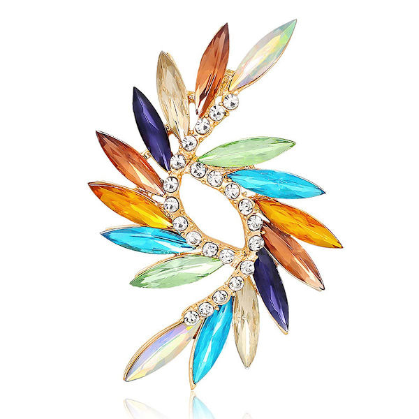 Brosch för kvinnor - Elegant brosch med blommor och simulerade kristaller - Färgglad