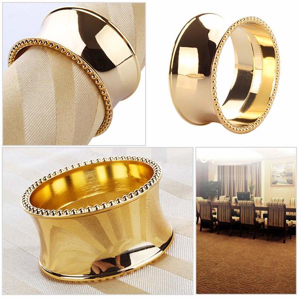 Servettringar Set, Middagsservett Spänne Hållare, Handgjorda Naturliga Metall Prydnad(Guld Pärl Kant, 6 PCS)