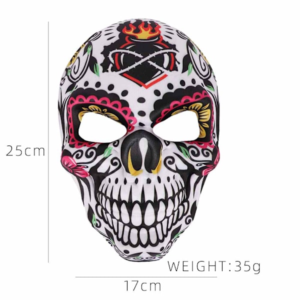 Halloween Día de Muertos Sukkerkranie Kostume Maske Día de Muertos Udklædning (flamme)