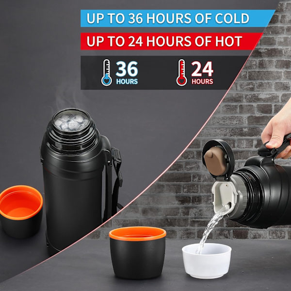 2,5 l Isolerad Termosflaska i Rostfritt Stål för Resor med BPA-Fri Mugg - Stor Vakuumflaska black