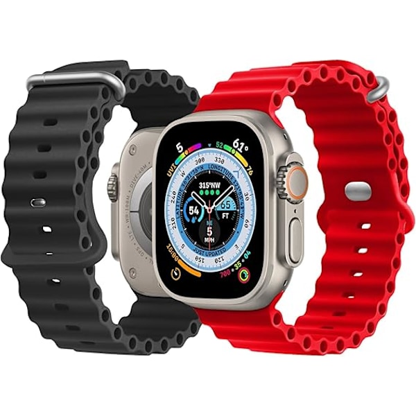 Kompatibel med Apple Watch Ultra 2-pakke Ocean Strap 49mm 45mm 44mm 42mm, Myk silikon sportsreim for iWatch Series Ultra 8 7 6 5 4 SE