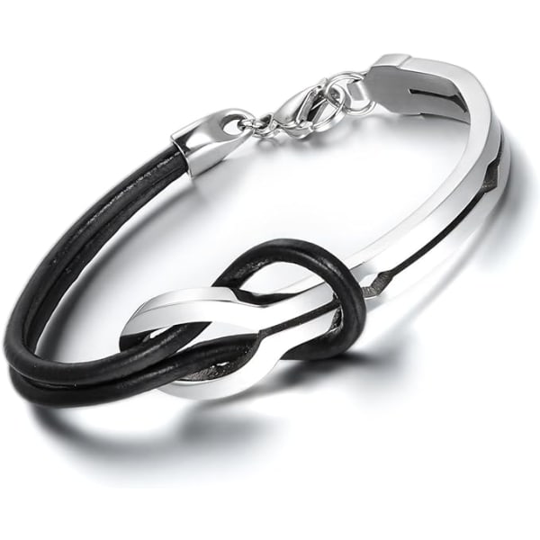 Män Kvinnor älskar Infinity läderarmband, manschettarmband i rostfritt stål 8" svart