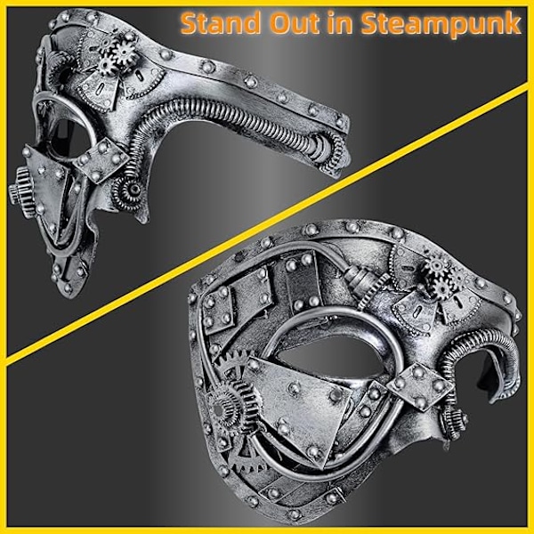 Steampunk Metall Robot Venetiansk Mask, Halloween Maskerad/Fantomen på Operan/Karneval Maskerad Mask (Silver)