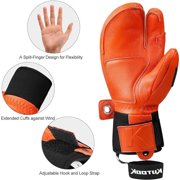 Vinter Skidhandskar Termiska Vattentäta Getläder Förlängda Handled Snö Skid Snowboard Utomhussporter XL Orange XL