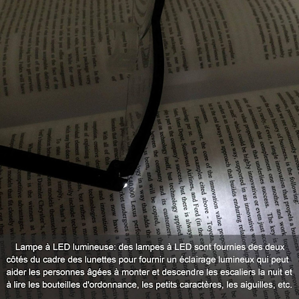 Læsebriller med LED-lys, 160% forstørrelse