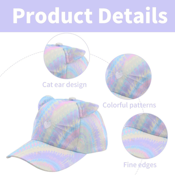 Baseballcaps for jenter, fargerik katt sommercaps justerbar hodeomkrets caps hestehale caps justerbar snapback caps rosa