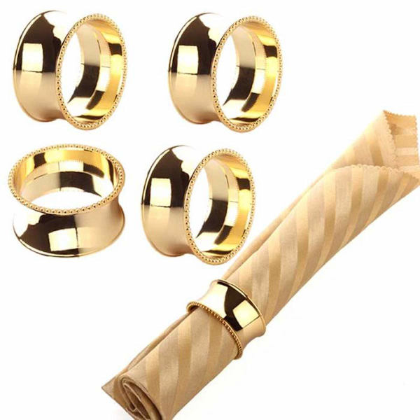 Serviettringsett, Serviettspenneholder, Håndlaget Naturlig Metallpynt (Gullperlekant, 6 stk)