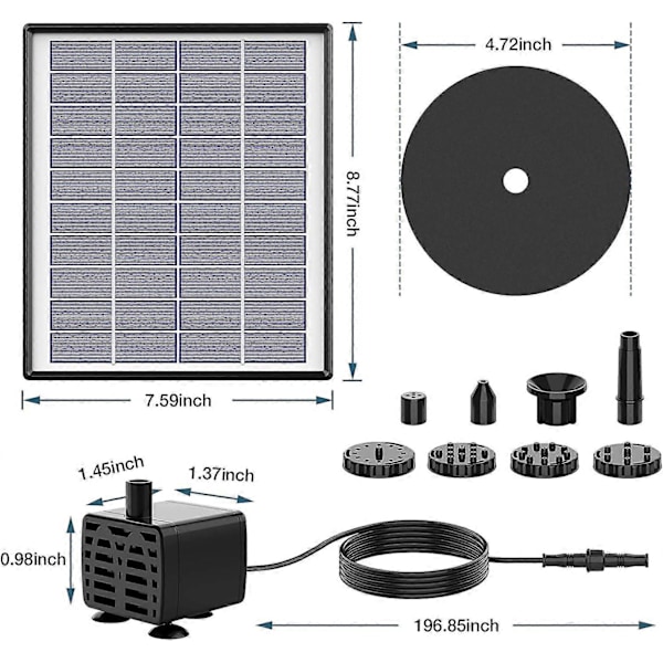 5W Soldrevet fontænepumpe med indbygget 1500mAh batteri, Solar fontæne