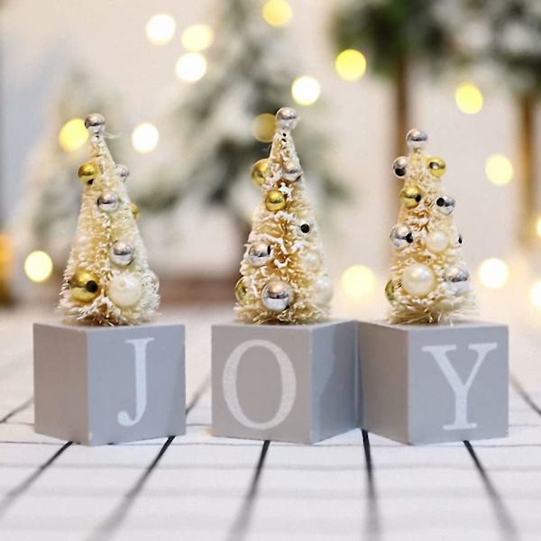 3 st bordsjulgranar i trä, konstgjorda minijulgranar (grå)