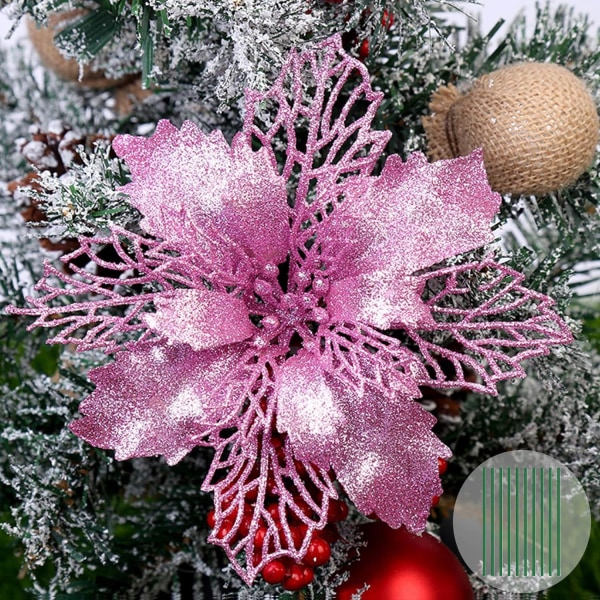 10 STK Juleblomster Stor Julestjerne Glitter Blomst Juletræ Hængefest Xmas Decor
