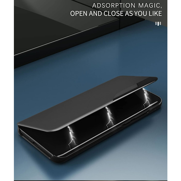 Transparent Fönsterfodral med Magnetisk Stängning PC + PU Läder Bokstil Flip Ställfunktion Stötsäkert Skyddsfodral för Samsung S23+ China Red S23+