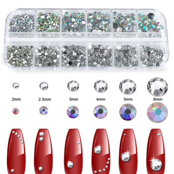 Rhinestones i 6 storlekar ädelstenar- Nail Art ädelstenar med Pick Up pincett och Rhinestone Picker prickpenna