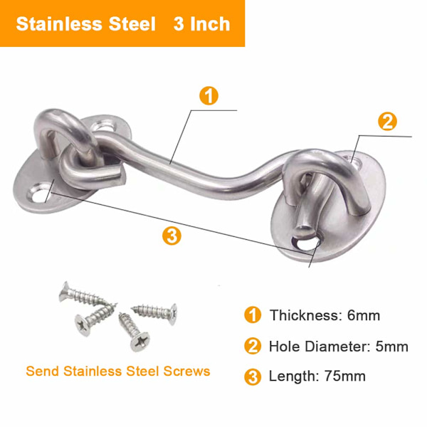 Krog og øje lås grå kabine terrassedør krog og øje hvid 2-pak rustfrit stål 75mm til dørport vindue skab skur hardware catch stille holder