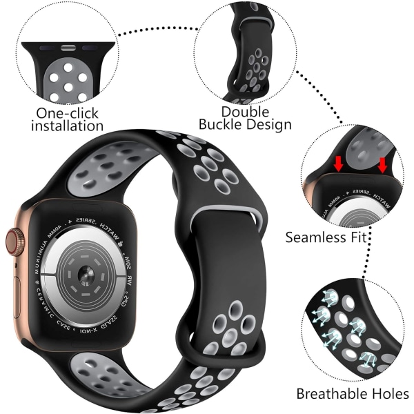 Silikon sportrem kompatibel med Apple Watch Strap, för Apple Watch Ultra/Ultra 2/iWatch SE Series 9 8 7 6 5 4 3 2 1