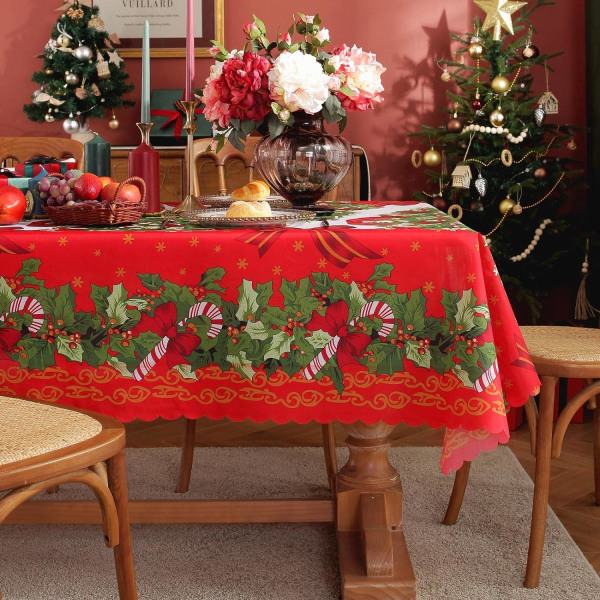 Joulupöytäliinat Suorakaiteen muotoiset puuvillaiset joulupöytäliinat 180 x 150 cm - Suuri punainen cover vedenpitävä, pestävä