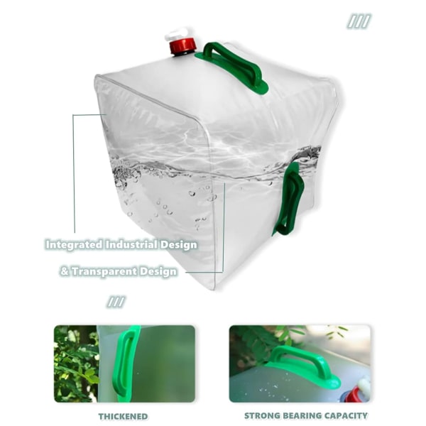 Hopfällbara vattenbehållare Vattenkannor 20L Vattenförvaringskub Vikbar Vattenpåse, BPA-fri genomskinlig plast Vattenförvaringskanna med kran 20L