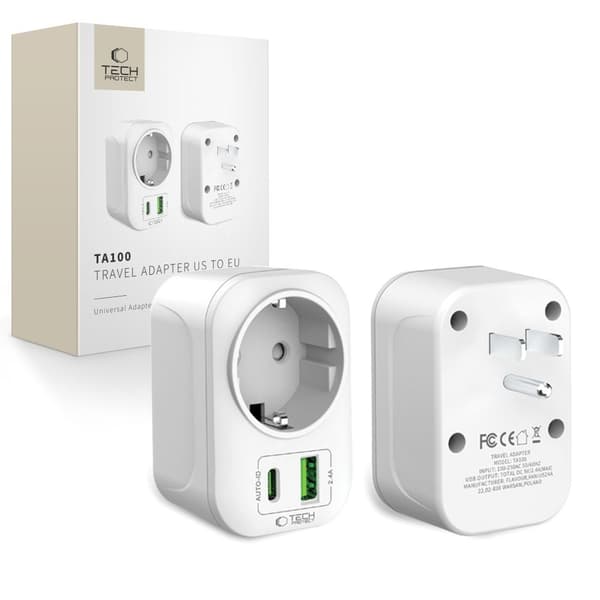 Tech-Protect Rejseadapter US Til EU Hvid 100