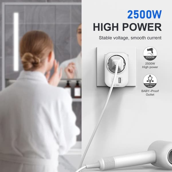 Tech-Protect Reseadapter USA Till EU Vit 100