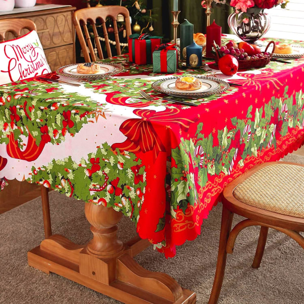 Joulupöytäliinat Suorakaiteen muotoiset puuvillaiset joulupöytäliinat 180 x 150 cm - Suuri punainen cover vedenpitävä, pestävä